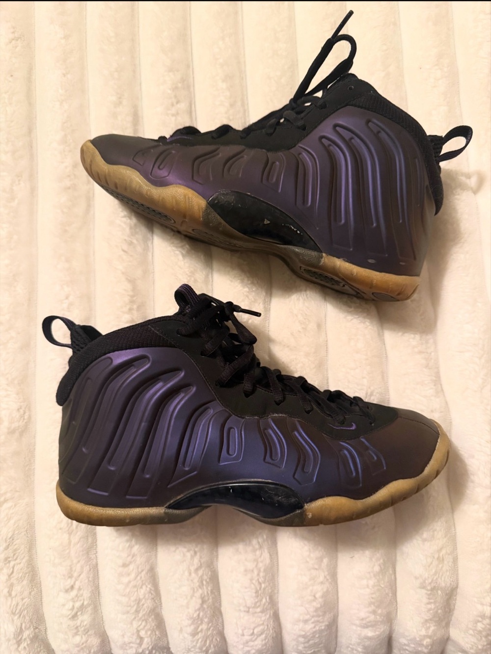 Nike Kids Foamposite Sneakers in Purple and Black with Gum Sole